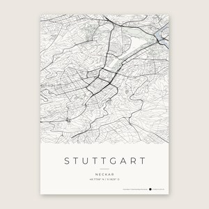 Stuttgart Stadtplan Poster · Neckar · Karte in 8 Farbwelten · Stadtkarte Wandbild Classic Minimal
