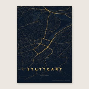 Stuttgart Stadtplan Poster · Neckar · Karte in 8 Farbwelten · Stadtkarte Wandbild Nachtblau & Gold