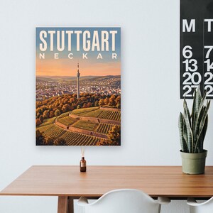 Stuttgart Poster · Malerisch · Neckar · Retro Reiseplakat Schlossplatz, Fernsehturm, Grabkapelle & Schillerplatz image 15