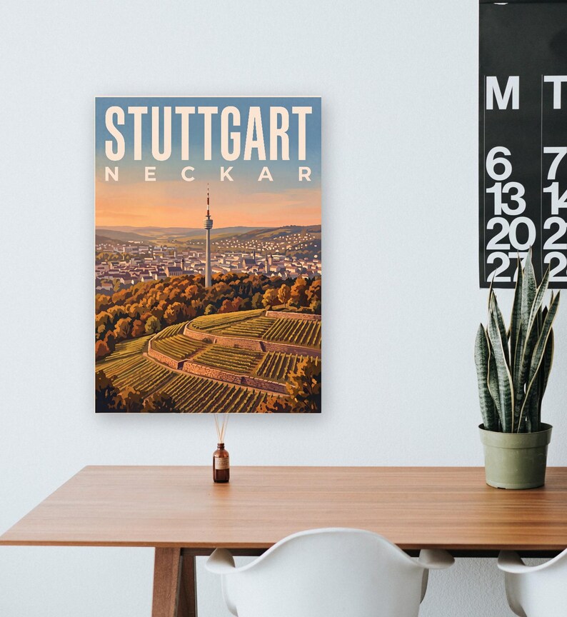 Stuttgart Poster · Malerisch · Neckar · Retro Reiseplakat Schlossplatz, Fernsehturm, Grabkapelle & Schillerplatz image 15