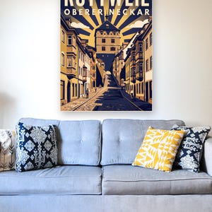 Rottweil Poster · Art déco · Oberer Neckar · Retro Reiseplakat Schwarzes Tor, Neckartal & Kapellenturm imagen 5