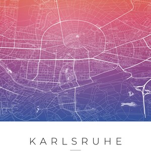 Póster del mapa de la ciudad de Karlsruhe · Baden · Mapa en 8 combinaciones de colores · Arte mural de mapas de ciudades Aquarell Gradient