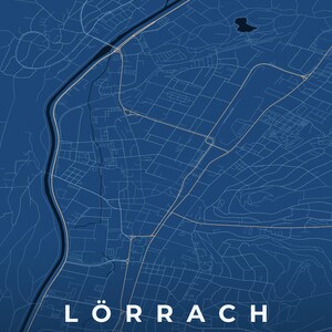Lörrach City Map Poster · Wiesental · Map in 8 Color Schemes · City Map Wall Mural Tiefblau & Eis