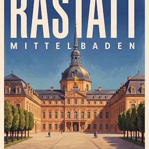 Rastatt Poster · Malerisch · Mittelbaden · Retro Reiseplakat Schloss & Murg Schloss