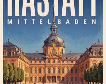 Rastatt Poster · Malerisch · Mittelbaden · Retro Reiseplakat Schloss & Murg