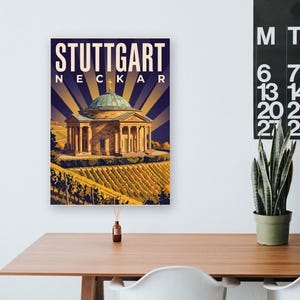Stuttgart Poster · Art déco · Neckar · Retro Reiseplakat Schlossplatz, Fernsehturm, Grabkapelle & Schillerplatz Bild 16