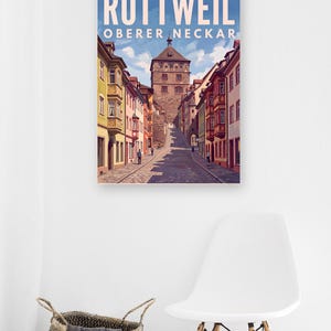 Rottweil Poster · Malerisch · Oberer Neckar · Retro Reiseplakat Schwarzes Tor, Neckartal & Kapellenturm 画像 8