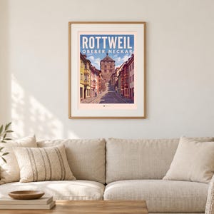 Rottweil Poster · Malerisch · Oberer Neckar · Retro Reiseplakat Schwarzes Tor, Neckartal & Kapellenturm 画像 1