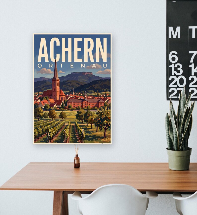 Achern Poster · Malerisch · Ortenau · Retro Reiseplakat Nikolauskapelle & Illenau 画像 8
