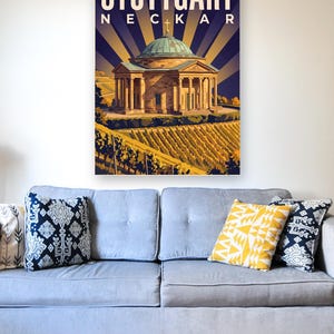 Stuttgart Poster · Art déco · Neckar · Retro Reiseplakat Schlossplatz, Fernsehturm, Grabkapelle & Schillerplatz Bild 8