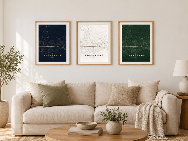 Póster del mapa de la ciudad de Karlsruhe · Baden · Mapa en 8 combinaciones de colores · Arte mural de mapas de ciudades imagen 1