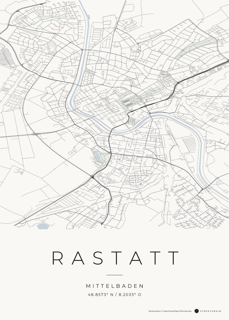 Rastatt Stadtplan Poster · Mittelbaden · Karte in 8 Farbwelten · Stadtkarte Wandbild Classic Minimal