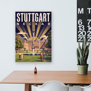 Stuttgart Poster · Art déco · Neckar · Retro Reiseplakat Schlossplatz, Fernsehturm, Grabkapelle & Schillerplatz Bild 14