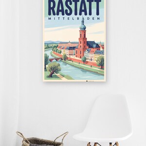 Rastatt Poster · Mid-Century · Mittelbaden · Retro Reiseplakat Schloss & Murg afbeelding 7
