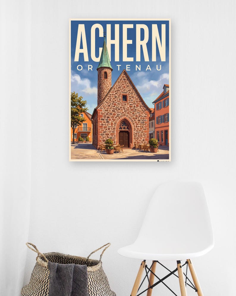 Achern Poster · Malerisch · Ortenau · Retro Reiseplakat Nikolauskapelle & Illenau 画像 5
