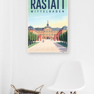 Rastatt Poster · Mid-Century · Mittelbaden · Retro Reiseplakat Schloss & Murg afbeelding 6