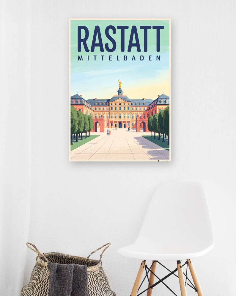 Rastatt Poster · Mid-Century · Mittelbaden · Retro Reiseplakat Schloss & Murg afbeelding 6