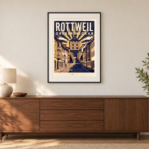Rottweil Poster · Art déco · Oberer Neckar · Retro Reiseplakat Schwarzes Tor, Neckartal & Kapellenturm imagen 1