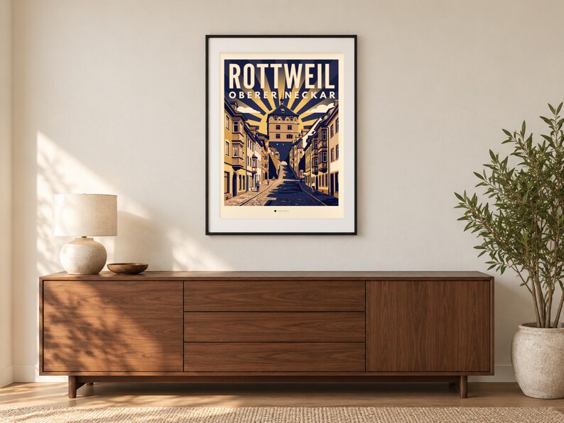 Rottweil Poster · Art déco · Oberer Neckar · Retro Reiseplakat Schwarzes Tor, Neckartal & Kapellenturm imagen 1