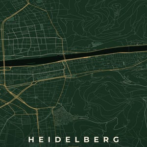 Affiche de la carte de la ville d'Heidelberg · Kurpfalz · Carte déclinée en 8 couleurs · Décoration murale de carte de la ville Schwarzwald & Creme