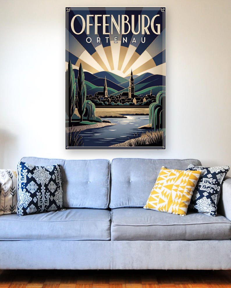 Póster de Offenburg · Art Déco · Ortenau · Póster de viaje retro Plaza del Mercado y Kinzig imagen 5