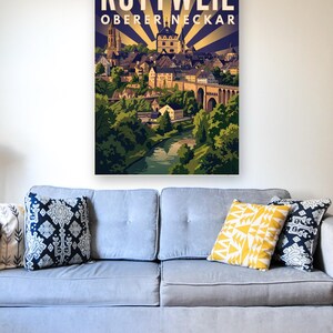 Rottweil Poster · Art déco · Oberer Neckar · Retro Reiseplakat Schwarzes Tor, Neckartal & Kapellenturm imagen 6