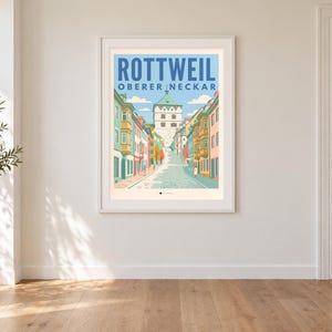 Rottweil Poster · Mid-Century · Oberer Neckar · Retro Reiseplakat Schwarzes Tor, Neckartal & Kapellenturm imagen 1