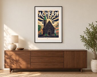 Achern Poster · Art déco · Ortenau · Retro Reiseplakat Nikolauskapelle & Illenau