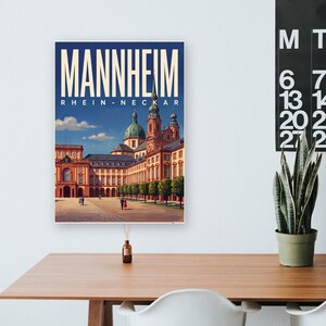 Mannheim Poster · Malerisch · Rhein-Neckar · Retro Reiseplakat Wasserturm & Schloss Bild 9