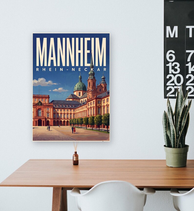 Mannheim Poster · Malerisch · Rhein-Neckar · Retro Reiseplakat Wasserturm & Schloss Bild 9