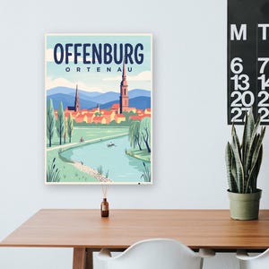 Offenburg Poster · Mid-Century · Ortenau · Retro Reiseplakat Marktplatz & Kinzig Bild 8