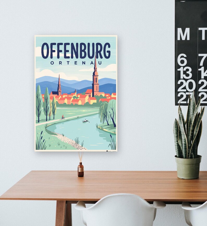 Offenburg Poster · Mid-Century · Ortenau · Retro Reiseplakat Marktplatz & Kinzig Bild 8