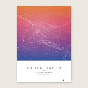 Baden-Baden Stadtplan Poster · Schwarzwald · Karte in 8 Farbwelten · Stadtkarte Wandbild Aquarell Gradient