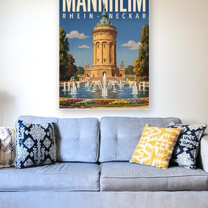 Mannheim Poster · Malerisch · Rhein-Neckar · Retro Reiseplakat Wasserturm & Schloss Bild 4