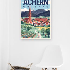 Achern Poster · Mid-Century · Ortenau · Retro Reiseplakat Nikolauskapelle & Illenau Bild 6