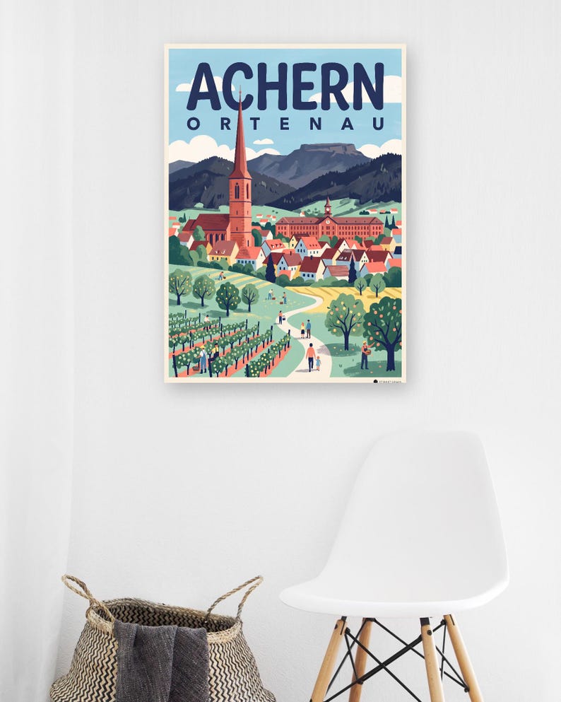Achern Poster · Mid-Century · Ortenau · Retro Reiseplakat Nikolauskapelle & Illenau Bild 6