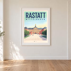 Rastatt Poster · Mid-Century · Mittelbaden · Retro Reiseplakat Schloss & Murg afbeelding 1