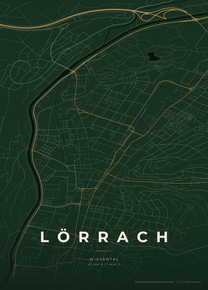 Lörrach City Map Poster · Wiesental · Map in 8 Color Schemes · City Map Wall Mural Schwarzwald & Creme