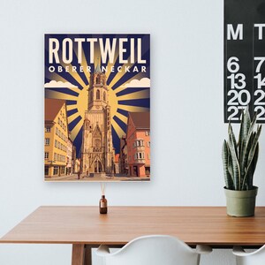 Rottweil Poster · Art déco · Oberer Neckar · Retro Reiseplakat Schwarzes Tor, Neckartal & Kapellenturm imagen 13