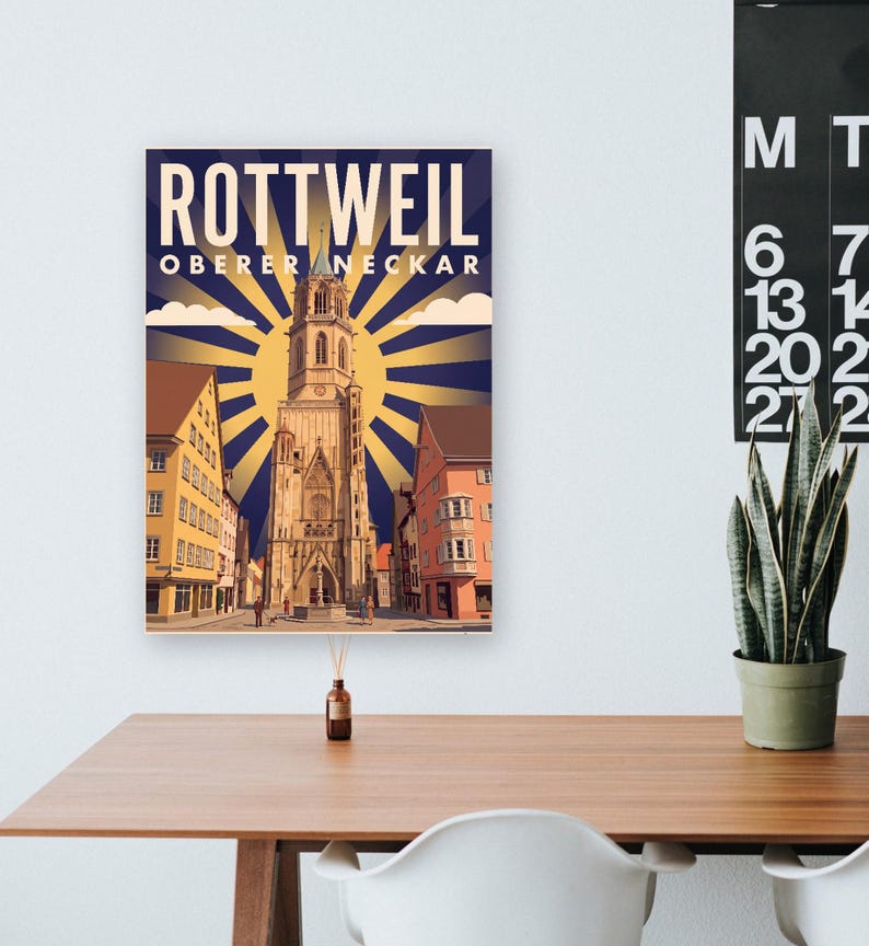 Rottweil Poster · Art déco · Oberer Neckar · Retro Reiseplakat Schwarzes Tor, Neckartal & Kapellenturm imagen 13