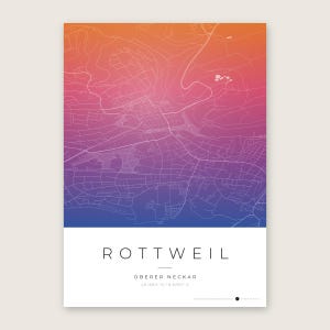 Rottweil Stadtplan Poster · Oberer Neckar · Karte in 8 Farbwelten · Stadtkarte Wandbild Aquarell Gradient