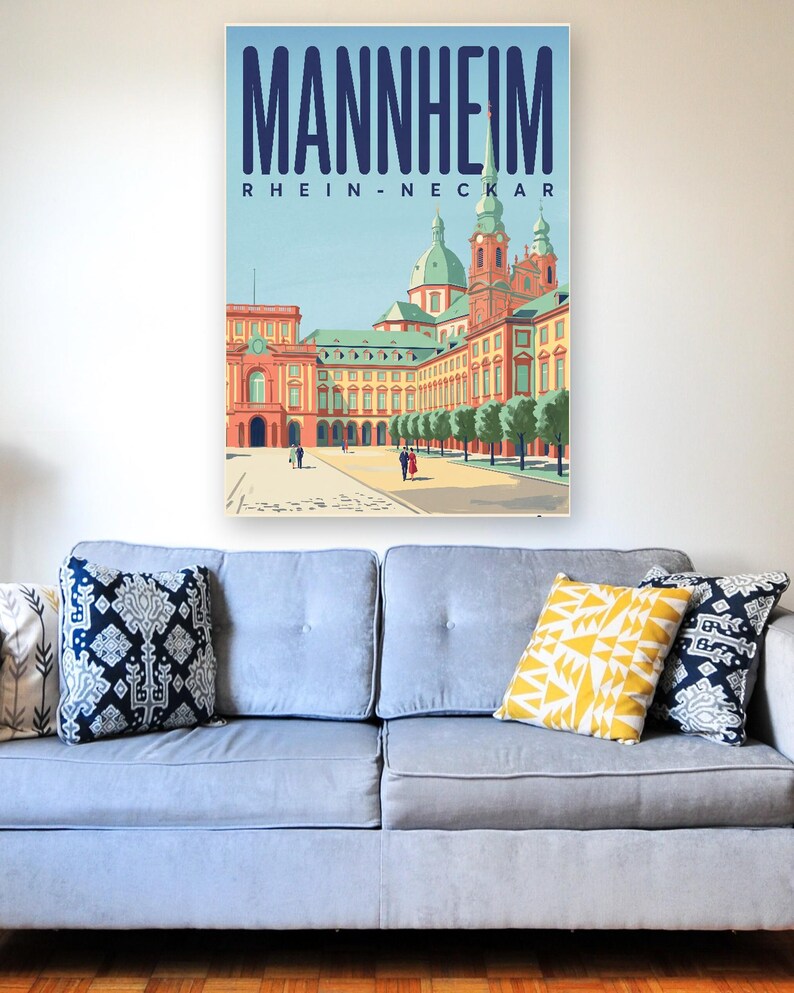 Mannheim Poster · Mid-Century · Rhine-Neckar · Retro Travel Poster Water Tower & Castle image 5
