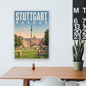 Stuttgart Poster · Malerisch · Neckar · Retro Reiseplakat Schlossplatz, Fernsehturm, Grabkapelle & Schillerplatz image 14