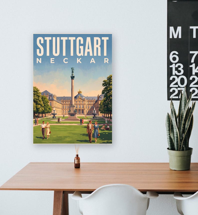 Stuttgart Poster · Malerisch · Neckar · Retro Reiseplakat Schlossplatz, Fernsehturm, Grabkapelle & Schillerplatz image 14