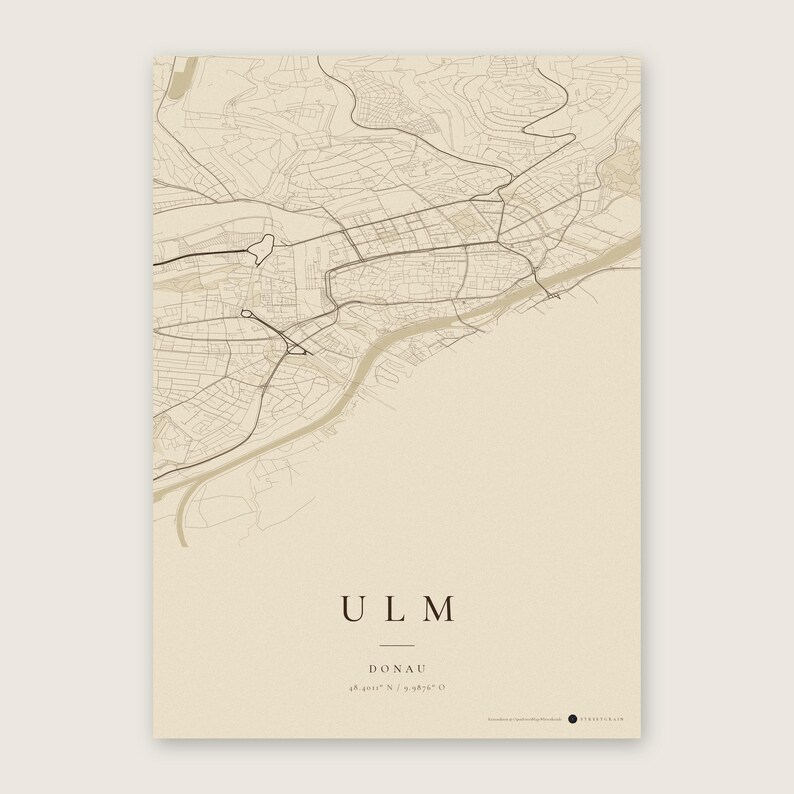 Ulm Stadtplan Poster · Donau · Karte in 8 Farbwelten · Stadtkarte Wandbild Vintage Sepia