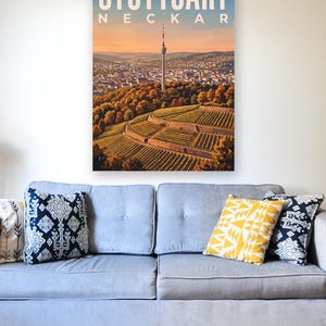 Stuttgart Poster · Malerisch · Neckar · Retro Reiseplakat Schlossplatz, Fernsehturm, Grabkapelle & Schillerplatz image 7