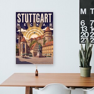 Stuttgart Poster · Art déco · Neckar · Retro Reiseplakat Schlossplatz, Fernsehturm, Grabkapelle & Schillerplatz Bild 17