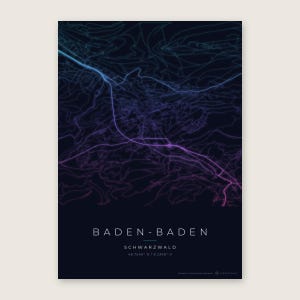 Baden-Baden Stadtplan Poster · Schwarzwald · Karte in 8 Farbwelten · Stadtkarte Wandbild Neon Nights