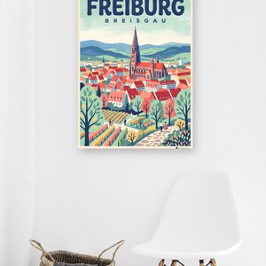 Freiburg Poster · Mid-Century · Breisgau · Retro Reiseplakat Münsterplatz & Schlossberg image 7