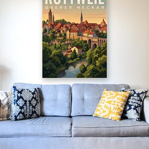 Rottweil Poster · Malerisch · Oberer Neckar · Retro Reiseplakat Schwarzes Tor, Neckartal & Kapellenturm 画像 6